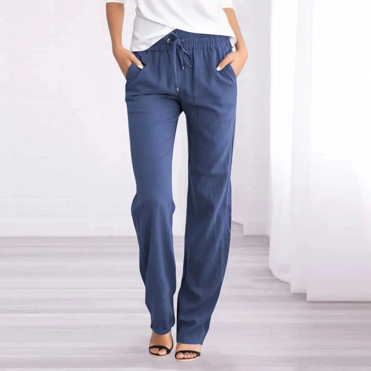 Dames Broek Ademend Lichtgewicht Elastische Taille Pasvorm Blauw