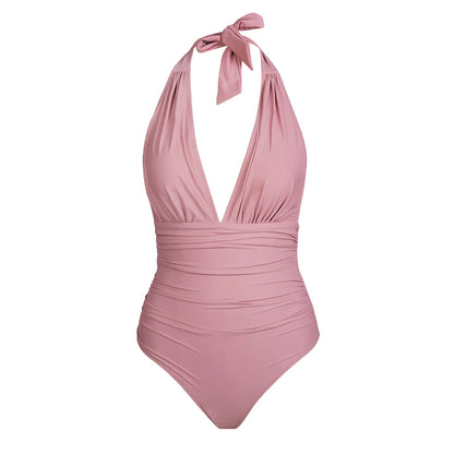 Dames Badpak Corrigerend Katoen Met Diepe V-hals en Marine Bloemenprint Roze