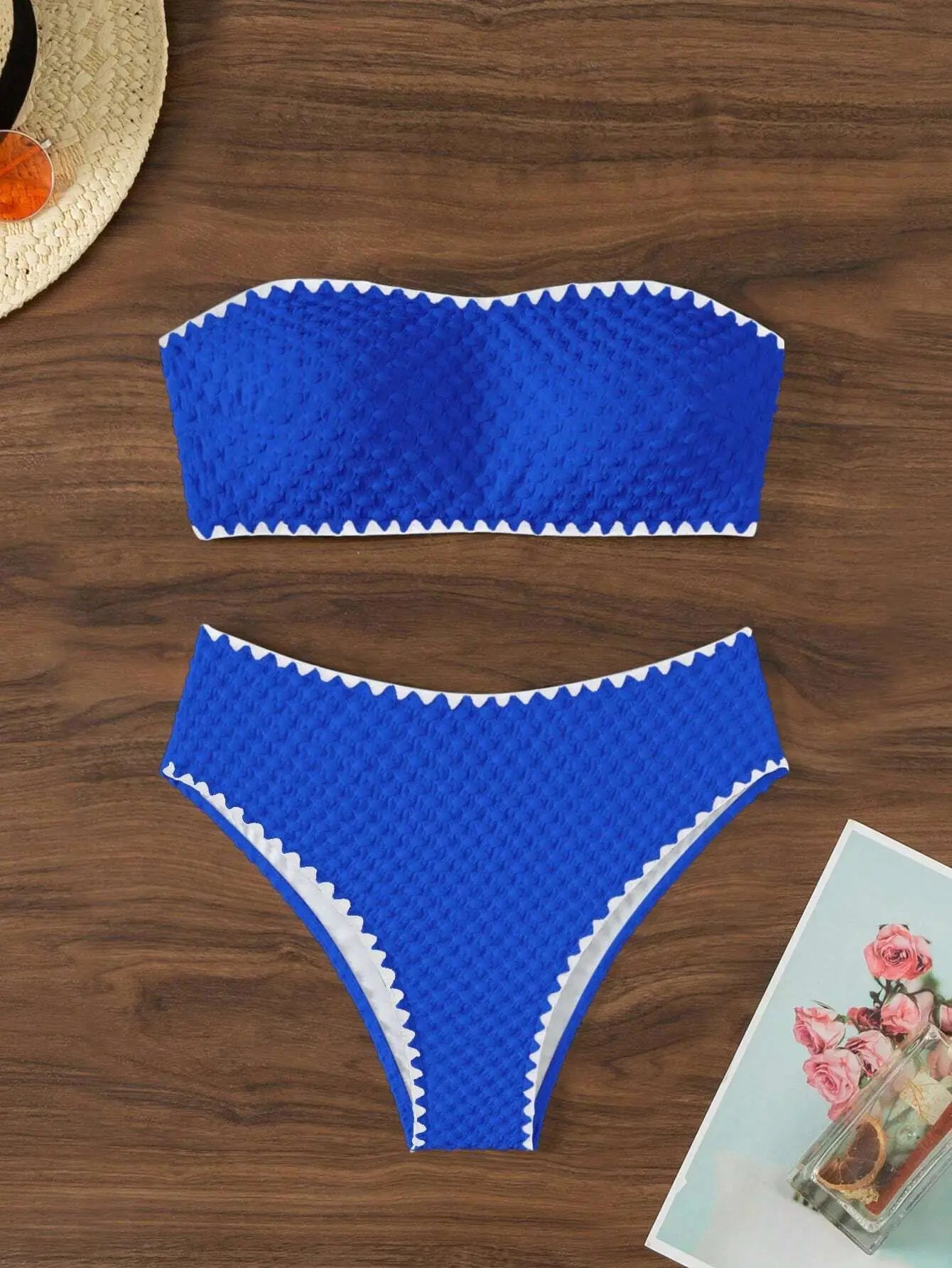 Dames Zomer Bikini Set Strapless Patchwork Polyamide Elastaan Blauw