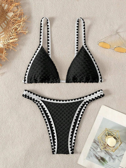 Dames Zomer Bikini Set Strapless Patchwork Polyamide Elastaan Zwart 1