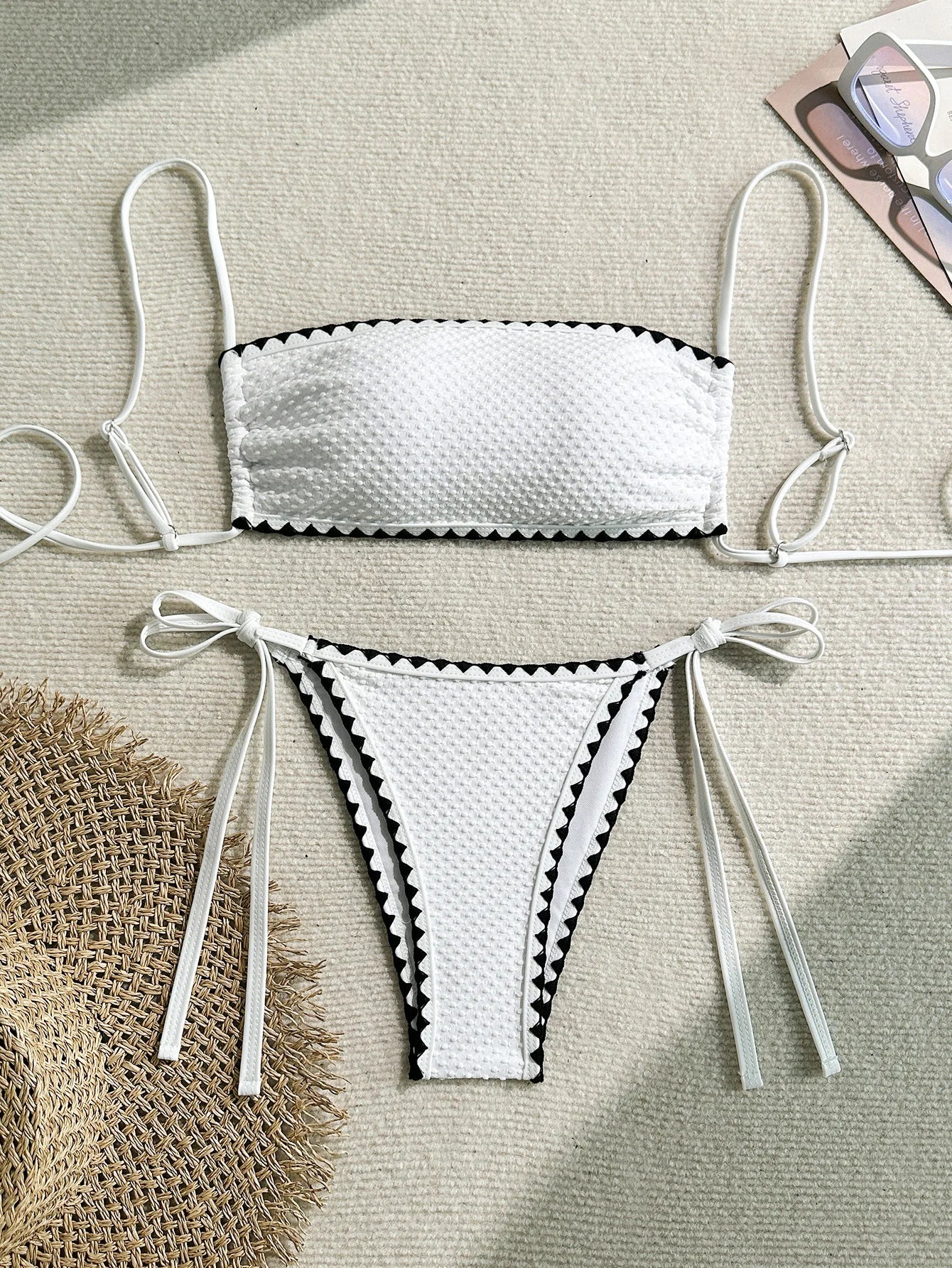 Dames Zomer Bikini Set Strapless Patchwork Polyamide Elastaan Creme Wit