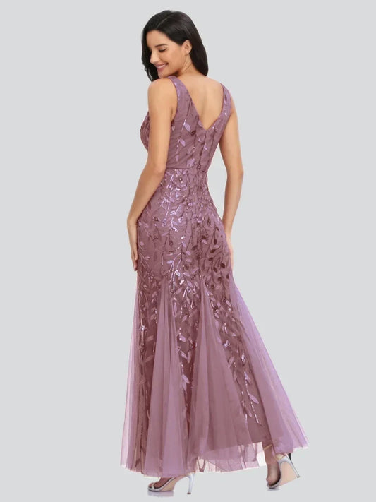 Dames Gala Avond Jurk V Neck Sequin Embellished Oinon Pink