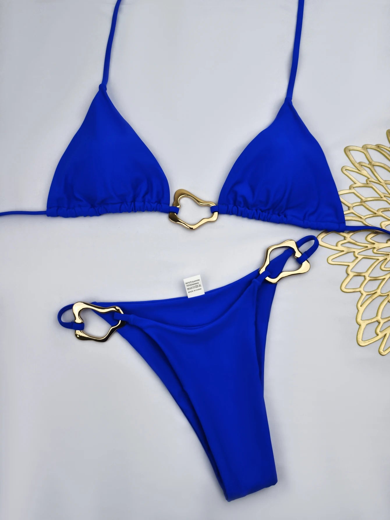 Dames Bikini Set Nylon Met Split En Veters Blauw