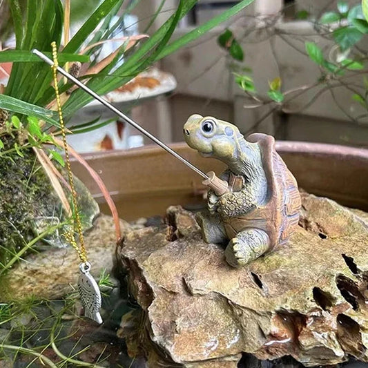 Schattig Tuinbeeld Tortoise met Touwvissen Hars Tuinornament