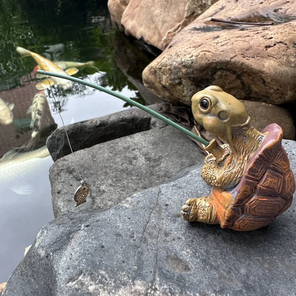 Schattig Tuinbeeld Tortoise met Touwvissen Hars Tuinornament