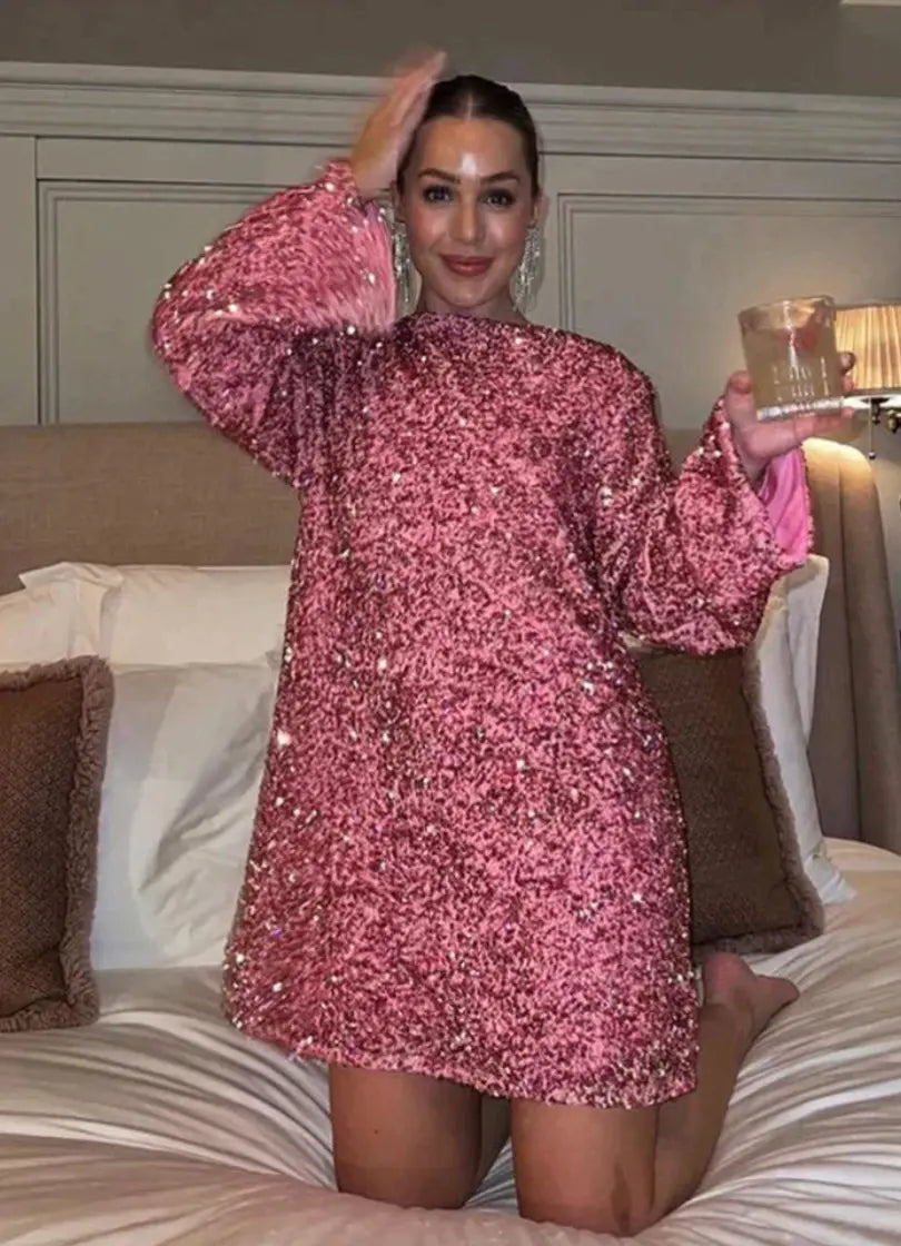 Chique Feest Glitter Jurk Met Levendig Patroon