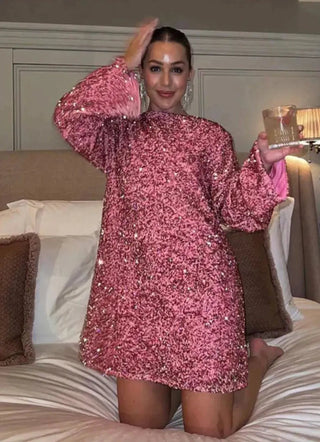 Chique Feest Glitter Jurk Met Levendig Patroon