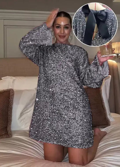 Chique Feest Glitter Jurk Met Levendig Patroon