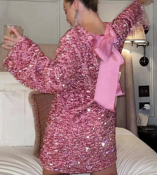 Chique Feest Glitter Jurk Met Levendig Patroon