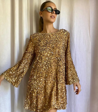 Chique Feest Glitter Jurk Met Levendig Patroon