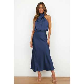 Velvet | Dames Avondjurk – Halter-design, Schitterende Look & Midi-lengte blauw