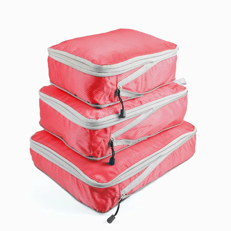 Set/3 Stuks Samendrukbare Reisopslagzakken Waterdicht Met Handtas Organizer 02raster Rood Set van 3 stuks L M S