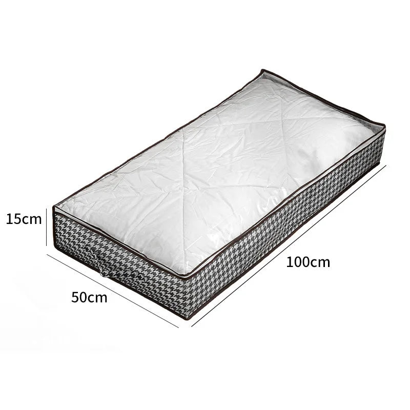 Multifunctionele Opbergdoos met Deksel voor Onder het Bed – Ruimtebesparend en Duurzaam, Ideaal voor Kleding en Dekbedden Groot geruit - 100 x 50 x 15 cm