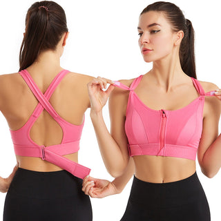 Dames Sport-BH – Ritsluiting Voor – Criss-Cross Rugband – Ademend – Hoge Support Roze