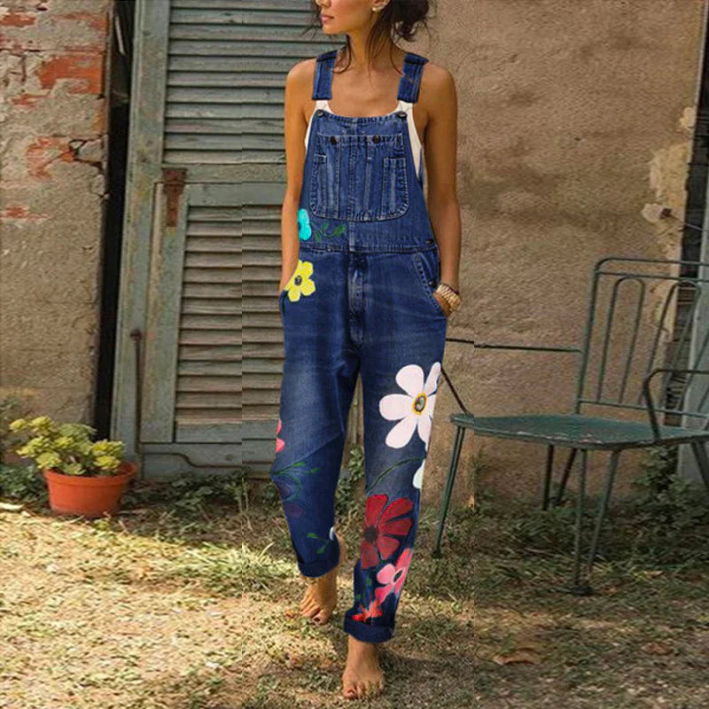 Orva | Stijlvolle denim jumpsuit met bloemenpatroon
