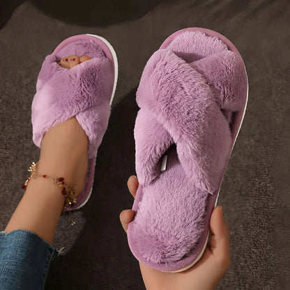 Dames Slippers Gezellige Met Open Teengedeelte Kruisband Paars
