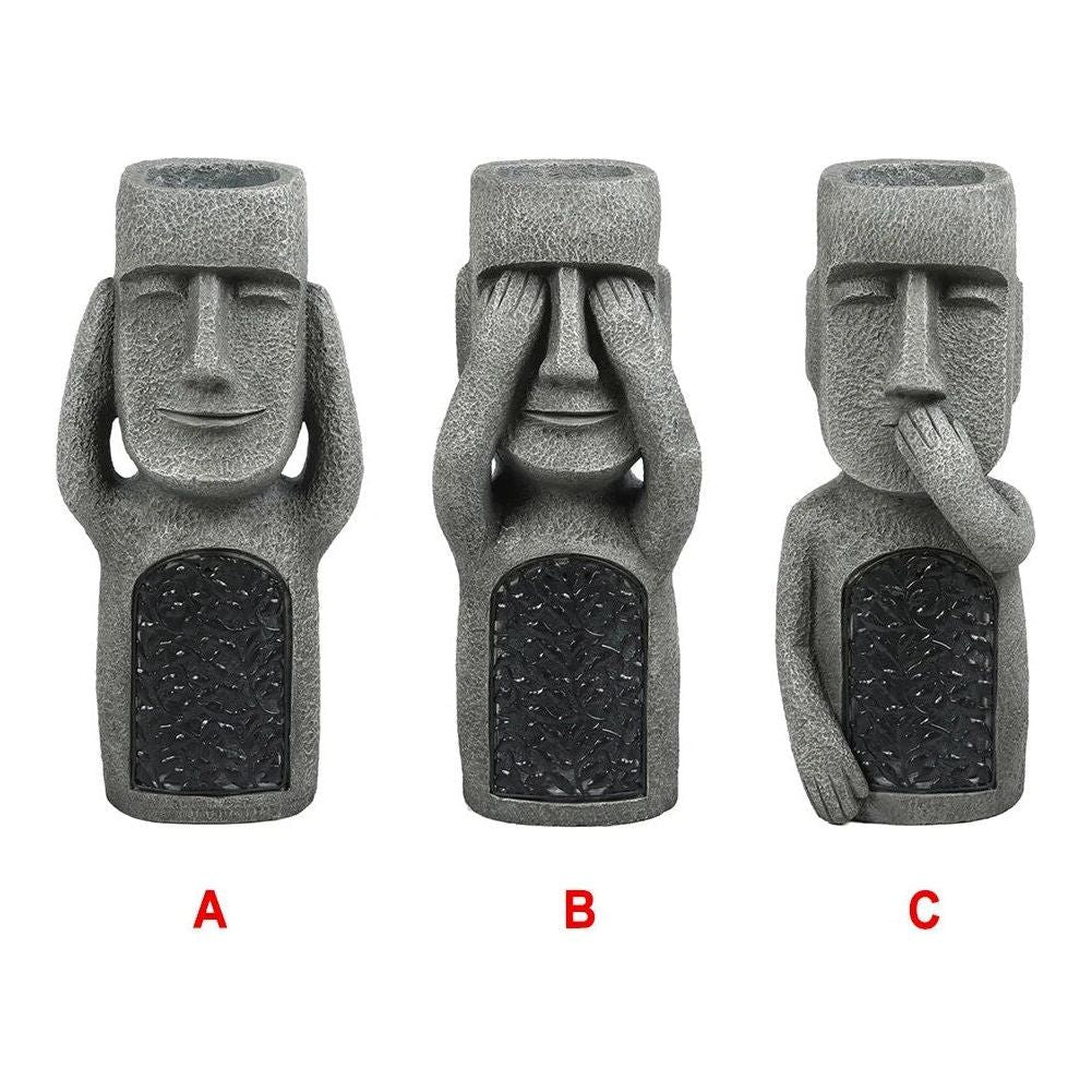 Abstract Gezichtsvorm Bloempot met Zonne-LED Licht – Weerbestendige Plantenbak voor Buiten, Decoratief Tuinbeeld