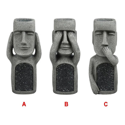 Abstract Gezichtsvorm Bloempot met Zonne-LED Licht – Weerbestendige Plantenbak voor Buiten, Decoratief Tuinbeeld