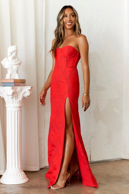 Avondjurk Strapless Gala Figuurflatterend Met Hoge Split