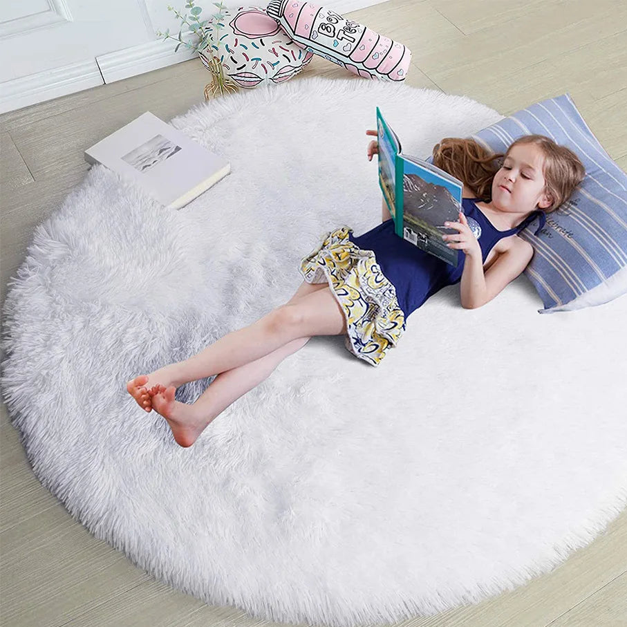 Tapijt Zachte Shaggy Ronde Woonkamer Comfort Grote Maat Wit