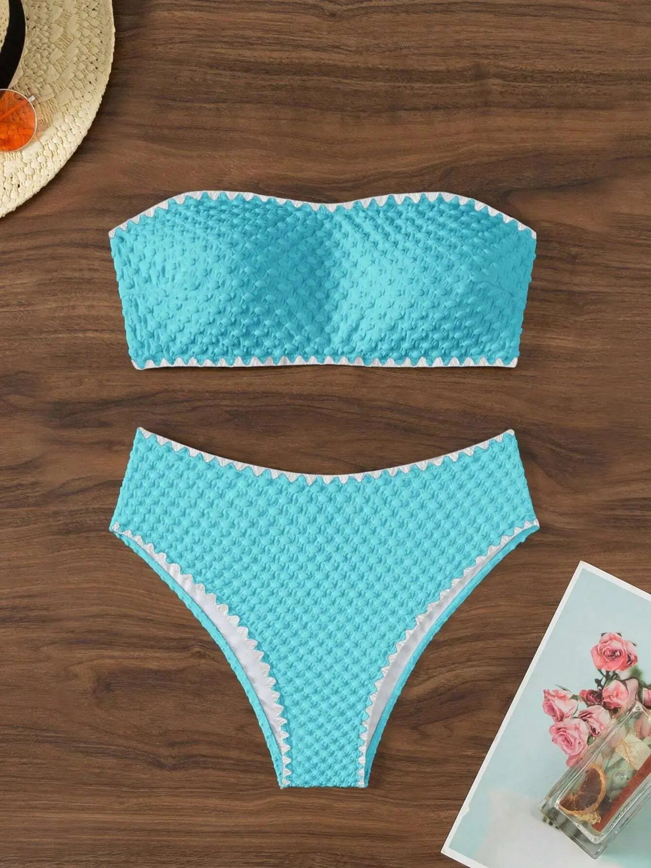 Dames Zomer Bikini Set Strapless Patchwork Polyamide Elastaan Meerblauw