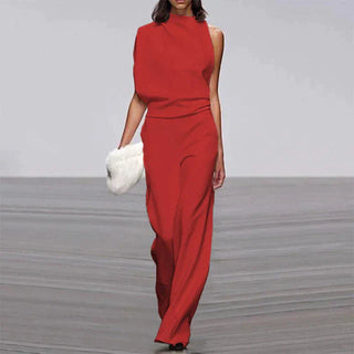 Chāme | Moeiteloze zomerse glamour jumpsuit – Verleidelijke glans, Gedefinieerd silhouet & Onweerstaanbaar aura rood