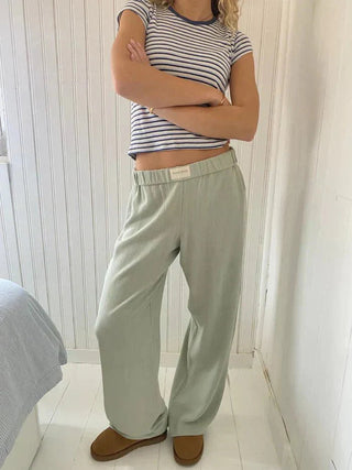 Sienna | Dames Broek met Elastische Tailleband – Ultra-zachte stof, Cozy pasvorm & Moderne ontspanning Groen