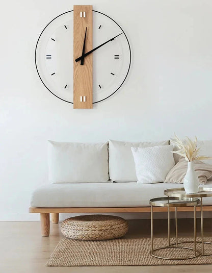 Eikenhouten Wandklok met Stille Loop en Plexiglas Elegante