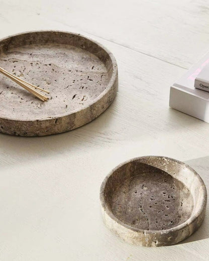 Marmor Dienblad – Rond Opberg Dienblad in Lichtgrijs 25/20 cm