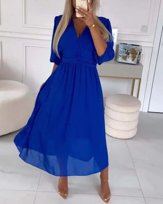 Mirella | Dames Zomerjurk – Stijlvolle Pofmouwen & Luchtig Design blauw