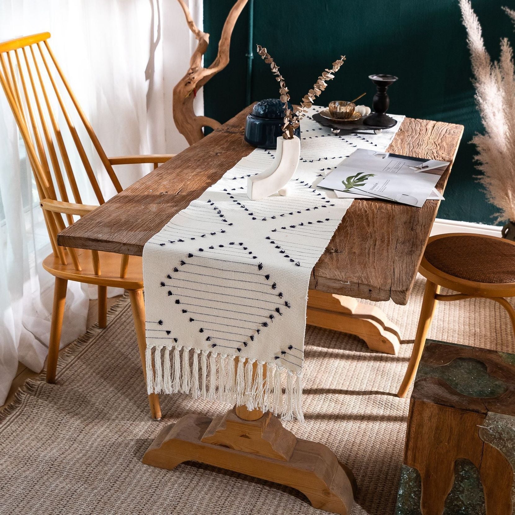 Tafelloper van Natuurlijk Katoen met Kwastjes en Strepen