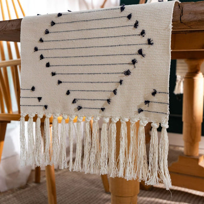 Tafelloper van Natuurlijk Katoen met Kwastjes en Strepen