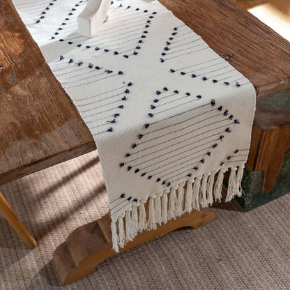 Tafelloper van Natuurlijk Katoen met Kwastjes en Strepen