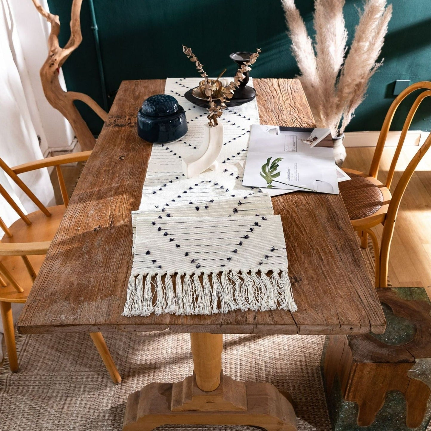 Tafelloper van Natuurlijk Katoen met Kwastjes en Strepen