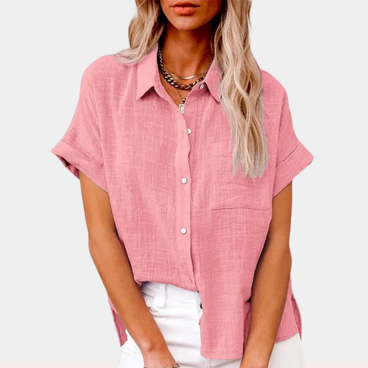 Luchtige Katoen-Linnen Blouse Losse Pasvorm Casual Roze