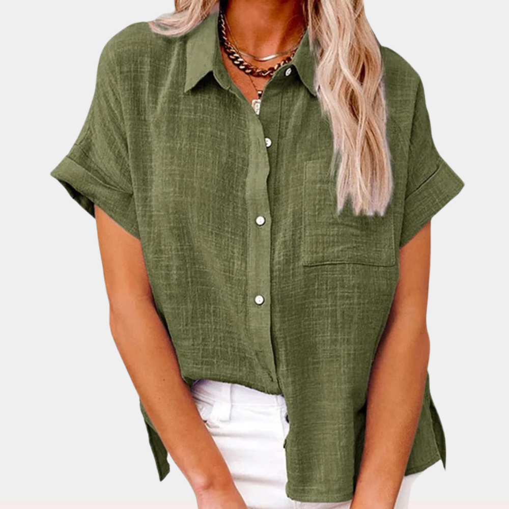 Luchtige Katoen-Linnen Blouse Losse Pasvorm Casual Groen