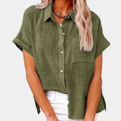 Luchtige Katoen-Linnen Blouse Losse Pasvorm Casual Groen
