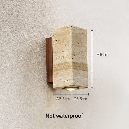 Japandi Wandlamp met Travertijn Afwerking en Minimalistisch Ontwerp Binnen Vierkant Medium
