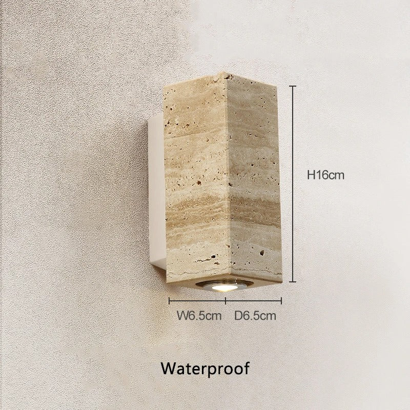 Japandi Wandlamp met Travertijn Afwerking en Minimalistisch Ontwerp Buiten Vierkant Medium