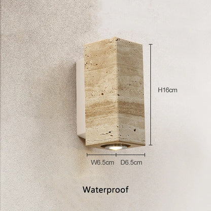 Japandi Wandlamp met Travertijn Afwerking en Minimalistisch Ontwerp Buiten Vierkant Medium
