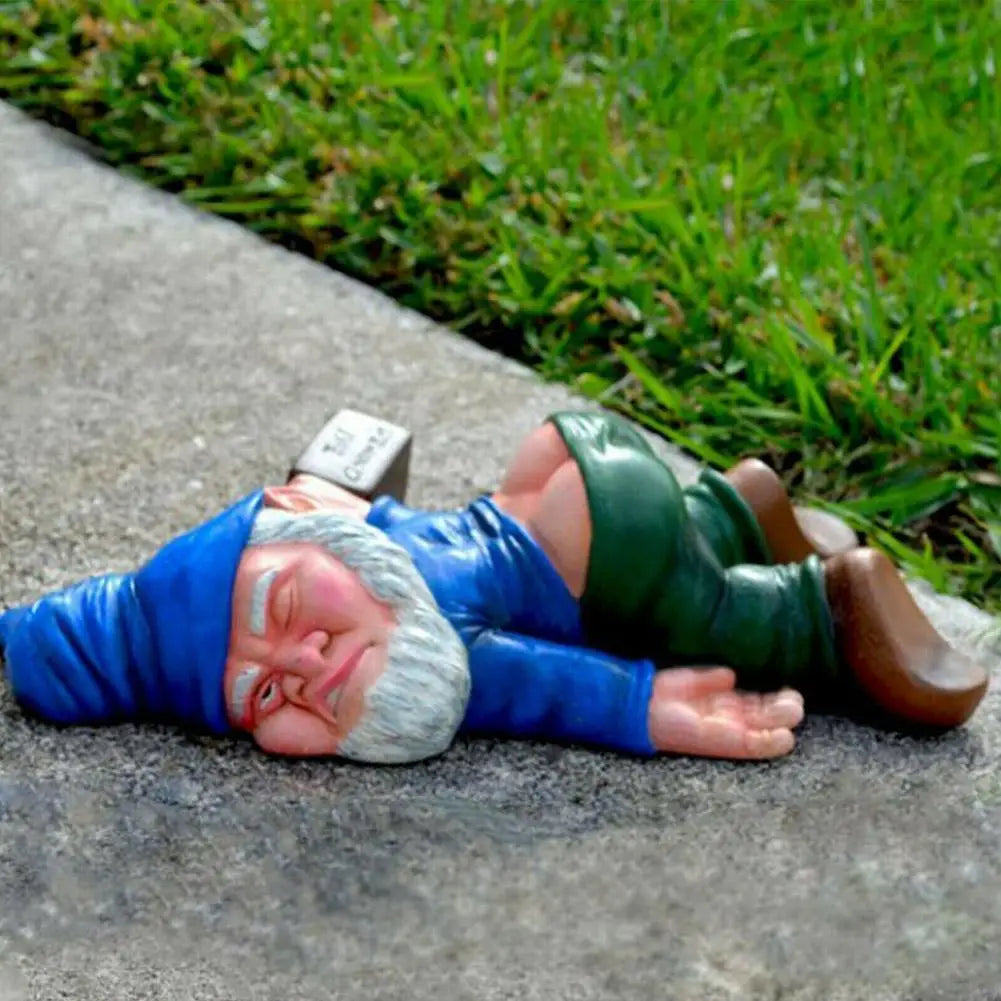 Tuinbeeld Dronken Dwerg Hars Creatief Tuinornament 13x9 cm