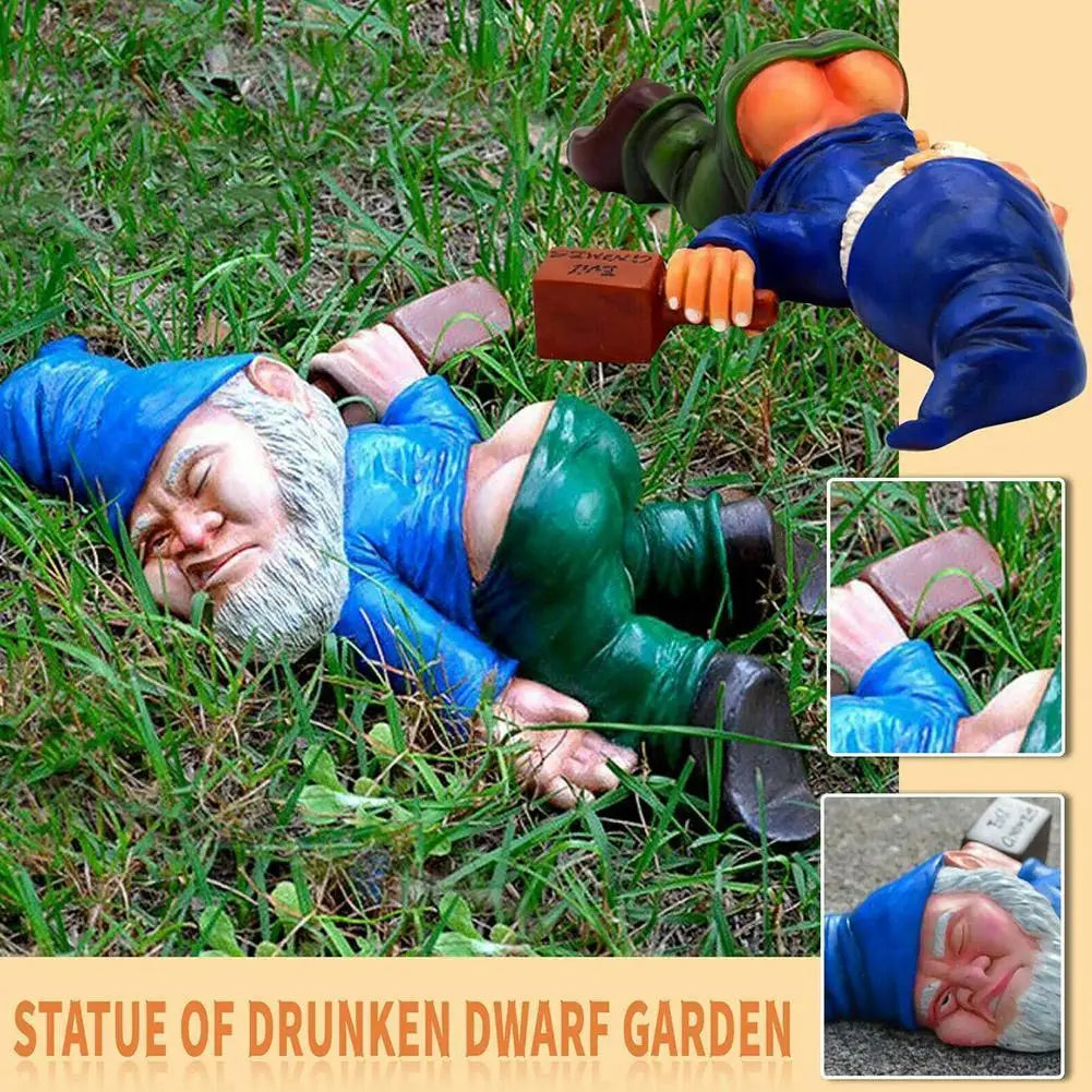 Tuinbeeld Dronken Dwerg Hars Creatief Tuinornament 13x9 cm