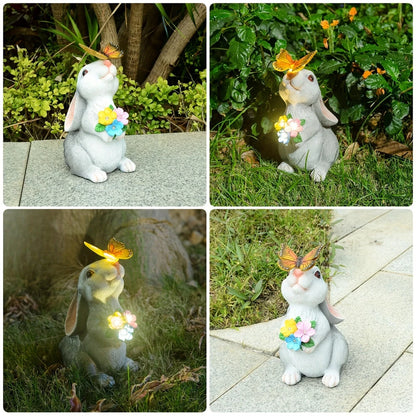Tuinbeeld Konijn met LED Vlinderlicht Weerbestendige Decoratie