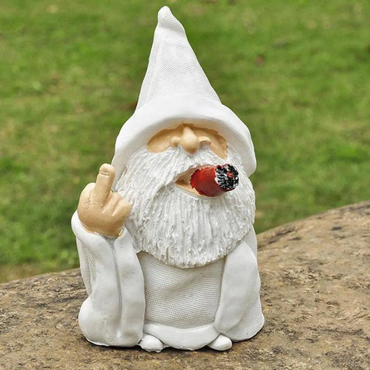Tuinbeeldje Rookende Oude Man met Witte Baard Houten Decoratie