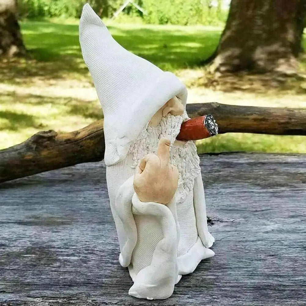Tuinbeeldje Rookende Oude Man met Witte Baard Houten Decoratie