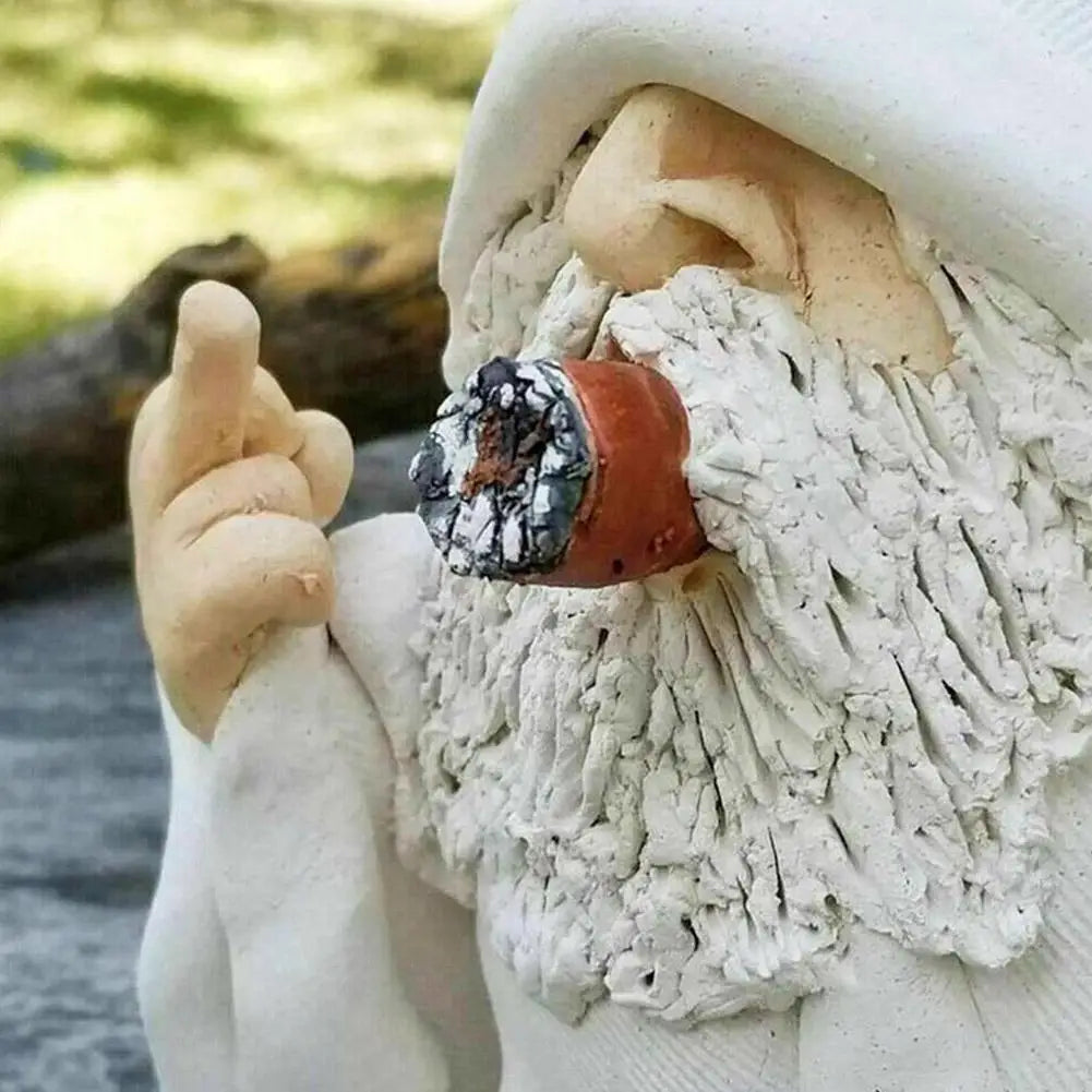 Tuinbeeldje Rookende Oude Man met Witte Baard Houten Decoratie