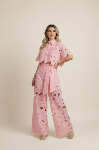Chloé | Tweedelige zomerset voor dames – bloemenpatroon en luchtig borduurwerk