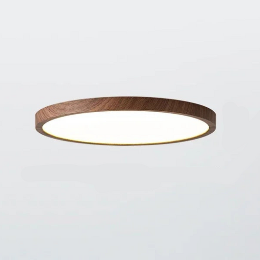 Ultradun Circulair Plafondlicht met Verstelbare LED Verlichting – Warm Walnootkleur, Modern Design voor Woonkamer en Slaapkamer Walnoot