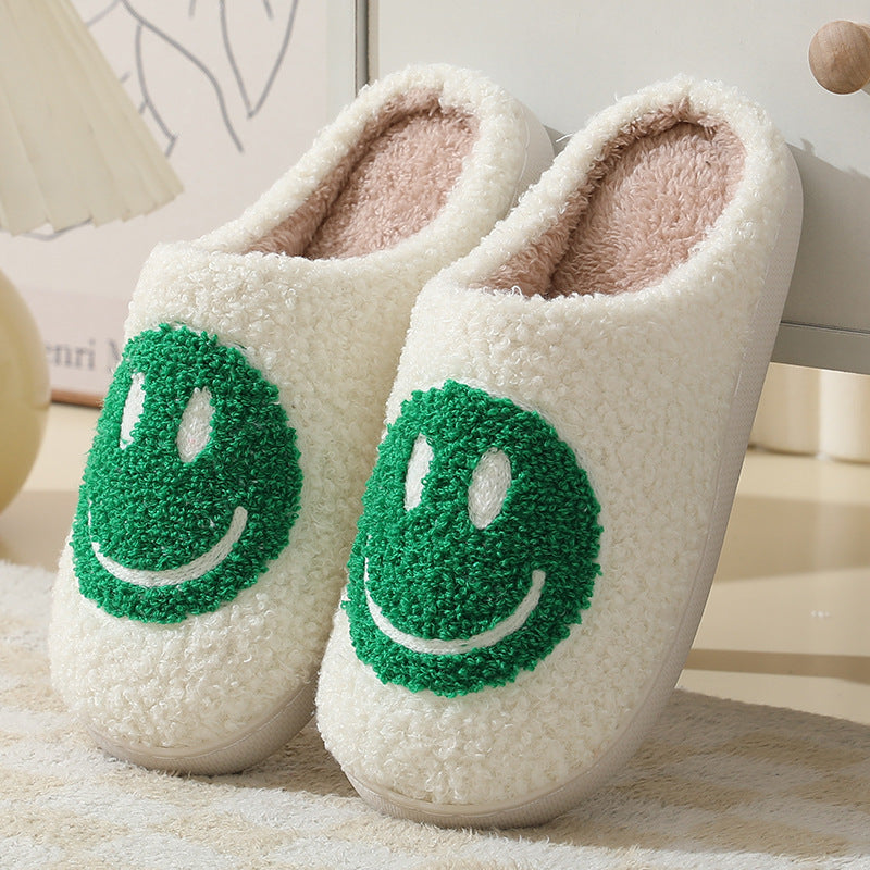 Pantoffels Unisex Glimlachpatroon Warm Zacht Smiley Sloffen Groen