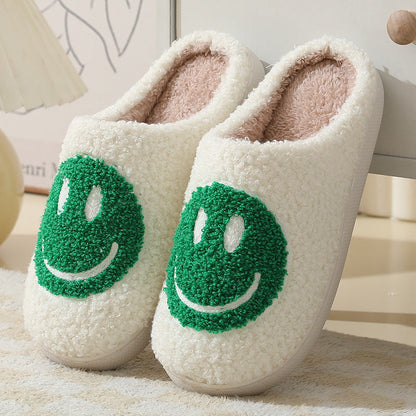 Pantoffels Unisex Glimlachpatroon Warm Zacht Smiley Sloffen Groen
